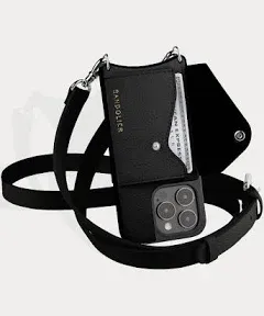 Hailey Side Slot Leather Crossbody Bandolier in Black/Silver | 13 / iPhone Regular | Bandolier Style