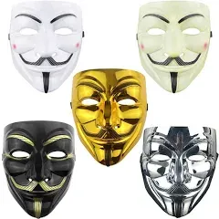 5 Packs V Mask Halloween Mask Costume Cosplay Anonymous Masks Hacker mask/1*G...