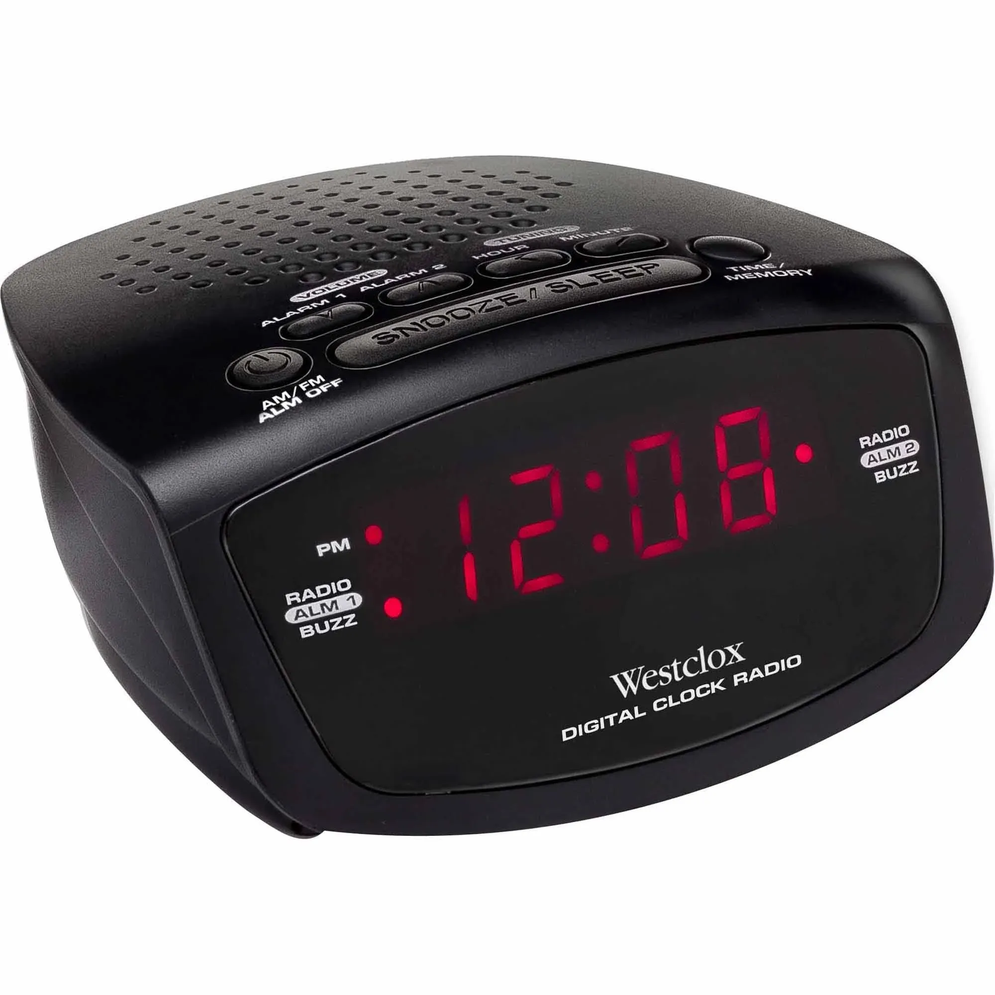 80209 Red LED Display Dual Alarm Clock Radio with Easy Set Radio Tuning, Blac...