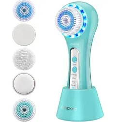 UMICKOO Face Scrubber Exfoliator,Facial Cleansing Brush Rechargeable IPX7 Waterproof with 5 Brush Heads,Face Spin Brush for Exfoliating