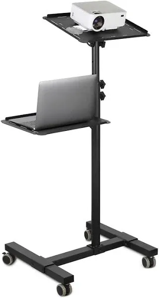 Mount-It! Mobile Projector and Laptop Stand (2 Shelves), with Ventilated Tray