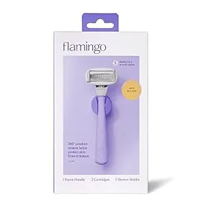 Flamingo 5-Blade Razors for Women - 1 Razor Handle + 4 5-Blade Refills + 1 Shower Holder - Chrome