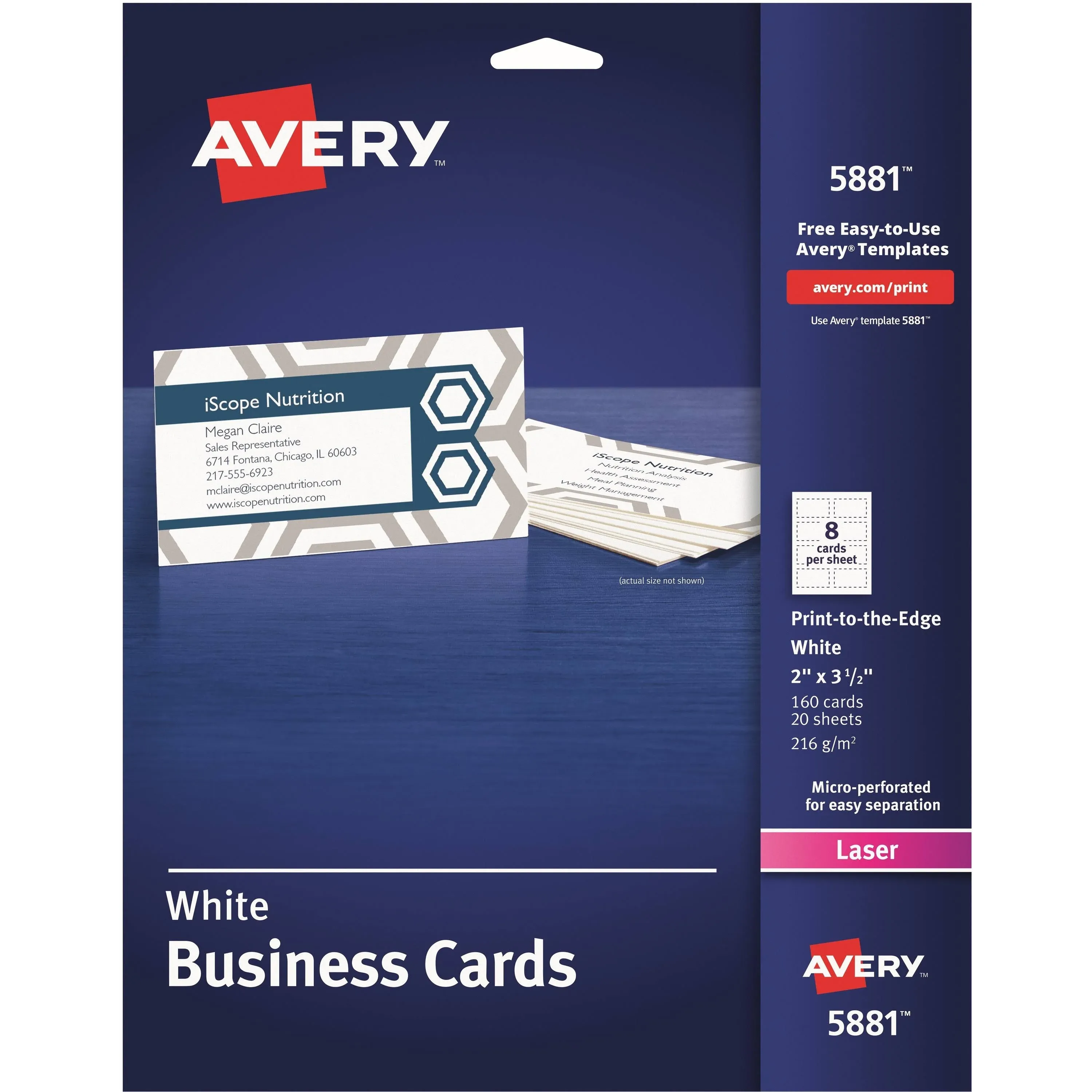 Avery® Printable Business Cards with Sure Feed™, 2" x 3.5", White, 160 Blank Cards for Laser Printers (5881) | Avery.com