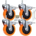 Heavy Duty Stem Caster Wheels M10-1.5x25mm Dual Locking No Noise PVC Threaded Stem Caster Wheels Pack of 4 for Workbench, Dolly, Furniture (4 inch,