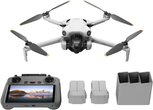 DJI Mini 4 Pro Drone Fly More Combo with DJI RC 2 (Screen Remote Controller) Folding Mini-Drone, 2 Extra Batteries, Bundle with Claw Lanyard, Landing Pad and Strobe Light, 2x 128GB Card