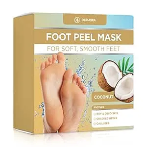 DERMORA Foot Peel Mask - 2 Pack of Regular Size Skin Exfoliating Foot Masks for Dry, Cracked Feet, Callus, Dead Skin Remover - Feet Peeling Mask for baby soft feet, Tea Tree Scent