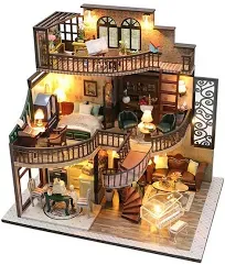 Lannso DIY Dollhouse Miniature Kit, Doll House Kit with Dust Proof Cover and Music Box