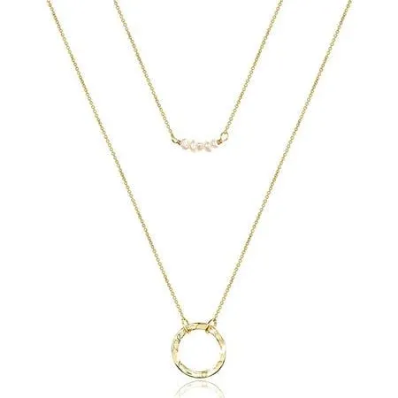 Women Dainty Layered Choker Necklace Handmade 14K Gold Plated Y Pendant Necklace,Multilayer Bar Disc Necklace