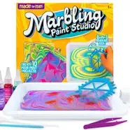 Made By Me Marbling Paint Studio, 25-Piece Marbling Kit for Kids, Make 10 Pour Paint Art Projects, Dip & Paint Marbling Arts & Crafts Kits for Kids, Less Mess Pour Paint for Ages 6, 7, 8 & 9, Fun Gift