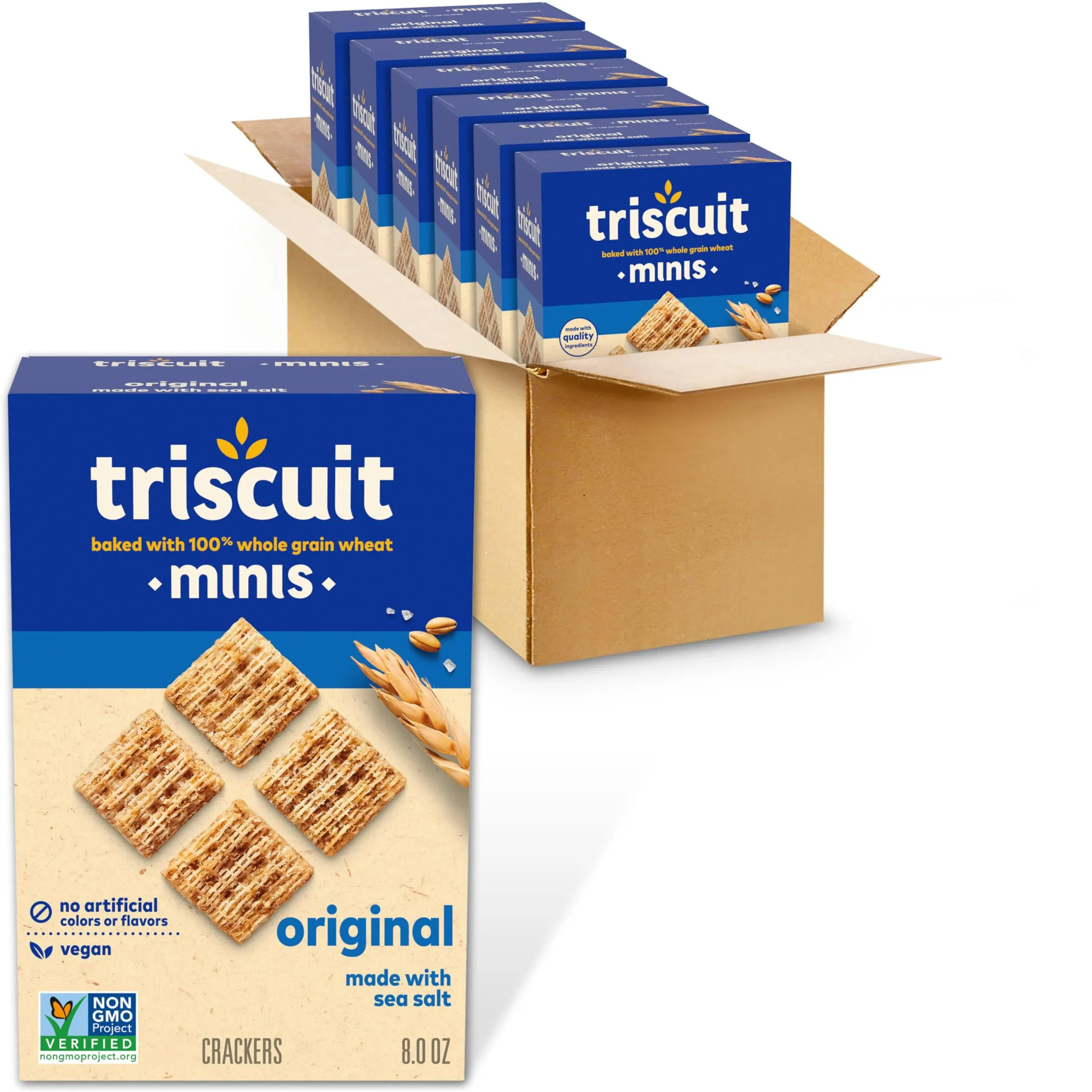 Triscuit Mini Original Crackers, Non-GMO, 8 Ounce, Pack of 6