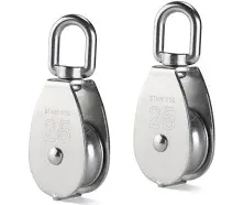 Ueetek 2Pcs 25mm Single Pulley Block in 304 Stainless Steel M25 Pulley Roller Loading 400kg