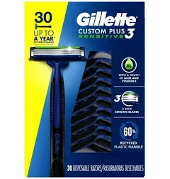 Gillette Custom Plus3 Disposable Razors Sensitive, 30-count