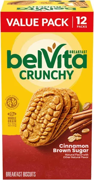 Belvita Cinnamon Brown Sugar Breakfast Biscuits, 30 Total Packs, 6 Boxes (4 Biscuits per Pack)