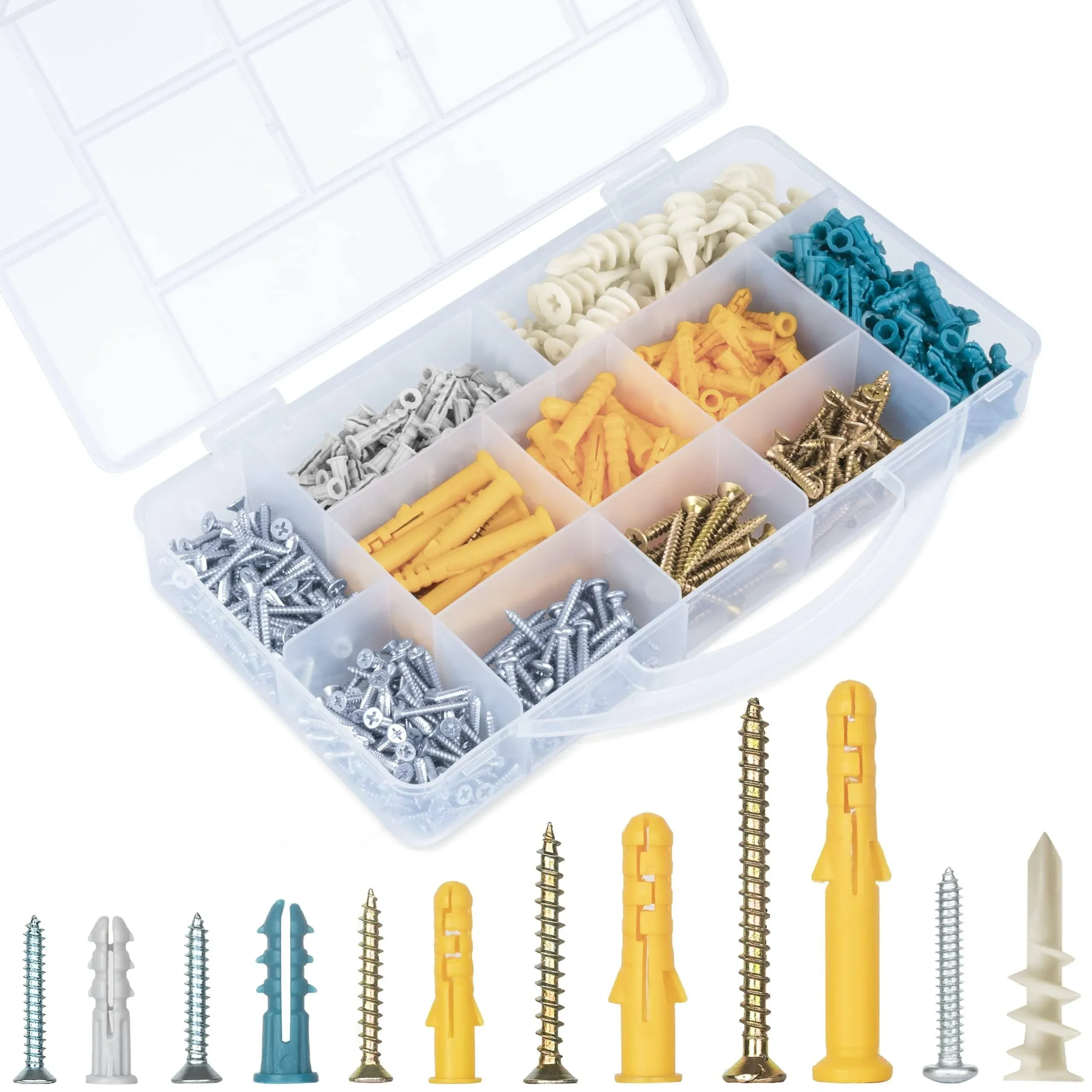 Kurui 510 Pcs Drywall Anchors and Screws Assortment Kit, 265 Plastic Wall Anchors and 265 Philips Galvanized Flat Head S