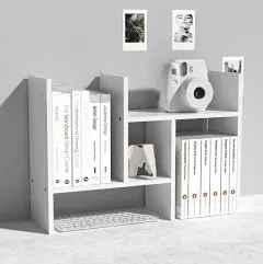 MASAKA B&W - Kawaii Storage Desktop Organizer for Your Desk Space, Double H Plants Display Shelf, Home Office Storage Rack Adjustable Stackable for Office, Dormitory, Home - Free Standing Shelf White