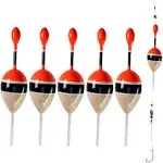 THKFISH Slide Fishing Floats Bobbers Saltwater Freshwater Slip Bobbers for Crappie Panfish Trout Bass Fishing (Wood and Red, 1/6 oz 1.6"x4.8" - 5pcs)