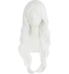 MapofBeauty 28" 70cm Long Curly Hair Ends Costume Cosplay Wig (White)