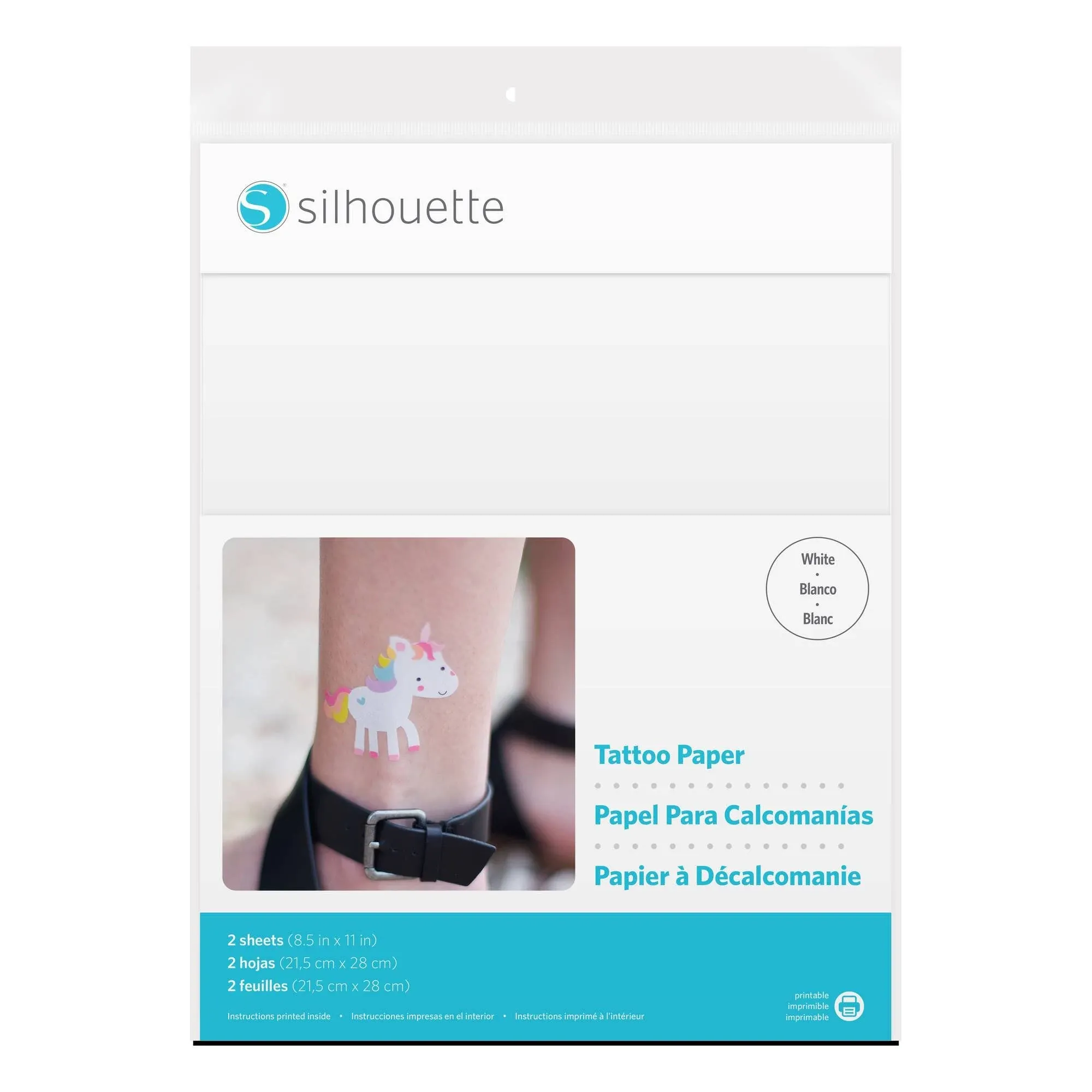 Silhouette Temporary Tattoo Paper, White, 8.5" x 11"