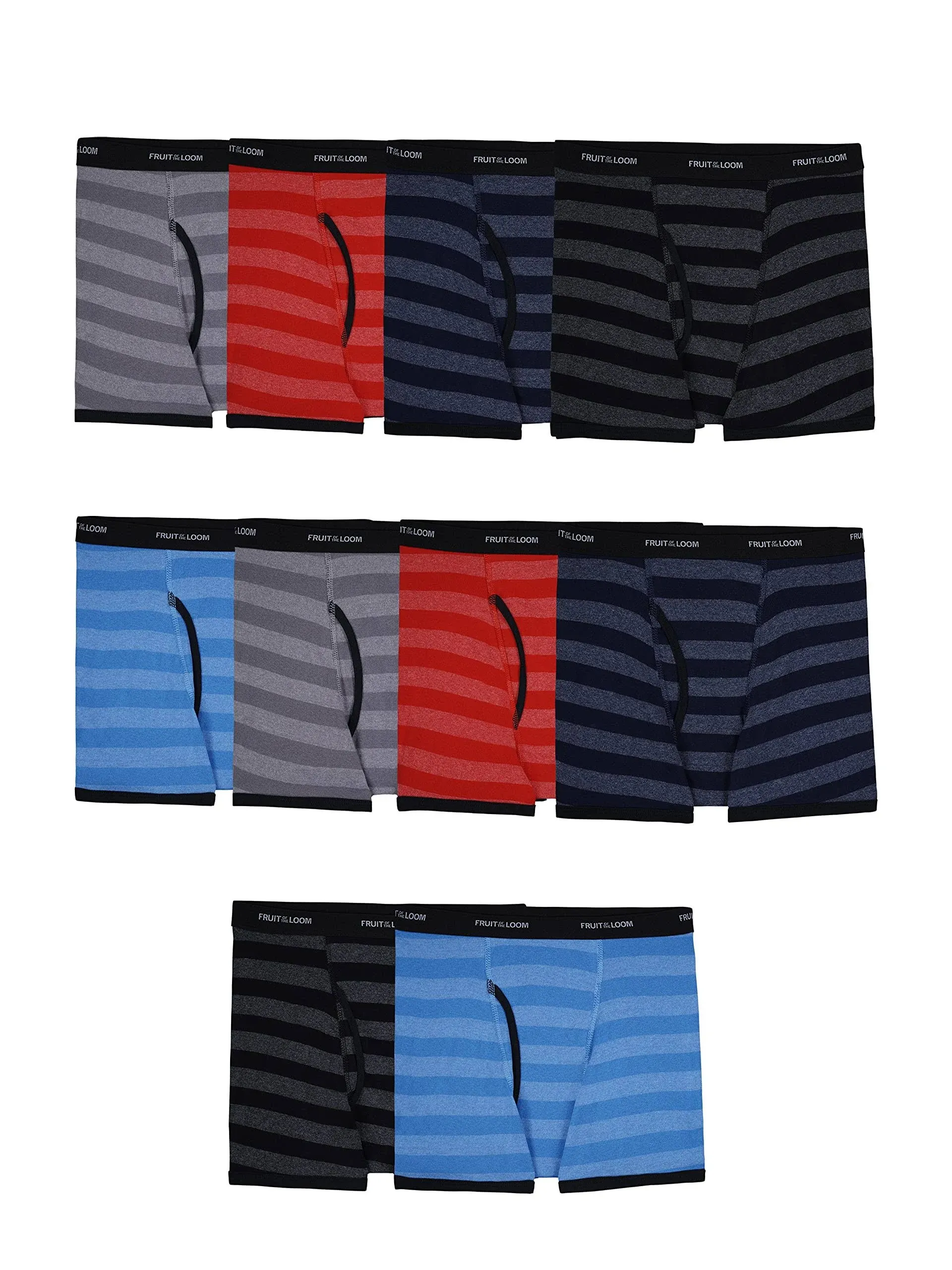 Fruit of the Loom Tag Free Cotton Boxer Briefs Boy-10 Pack-Tradition<wbr/>al Assort...