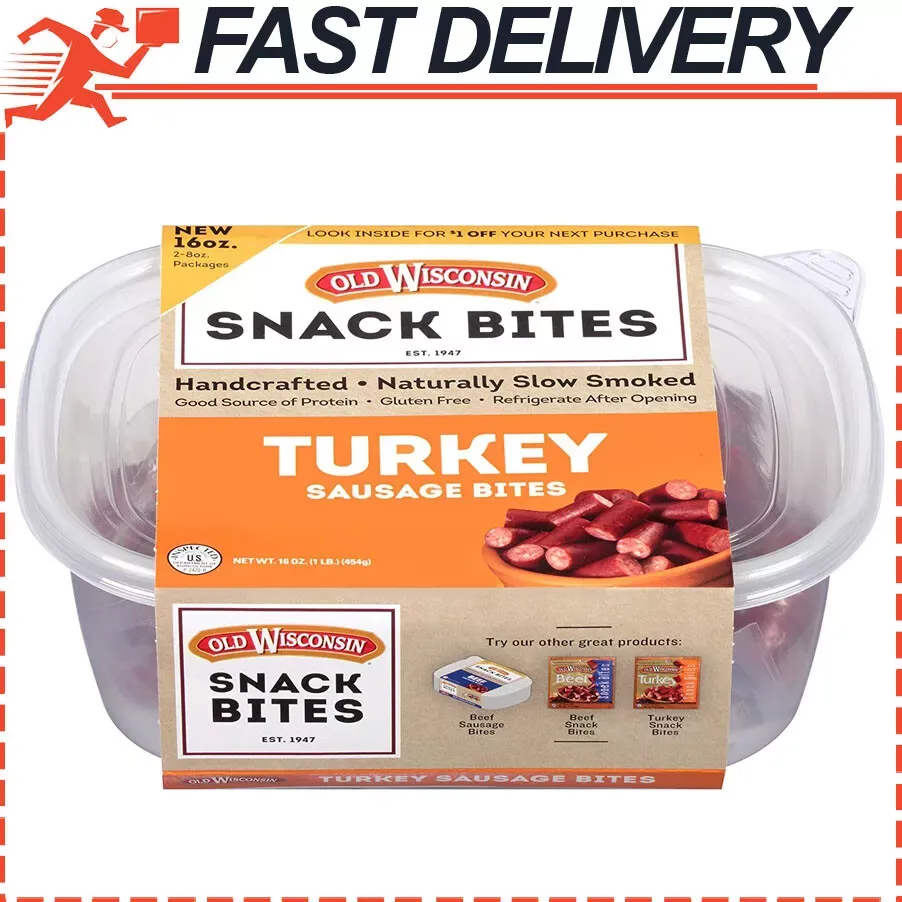 Old Wisconsin Turkey Sausage Snack Bites, Naturally Smoked, Ready to Eat, 8 oz