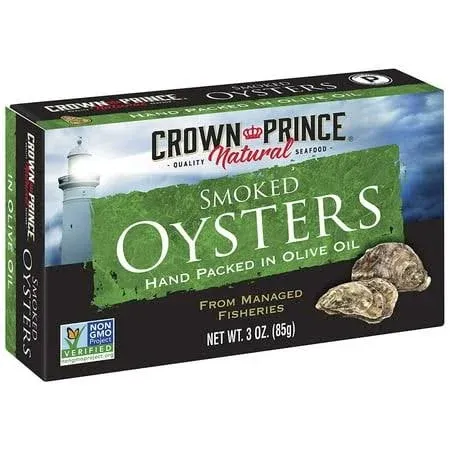 Crown Prince Oysters - Naturally Smoked in Pure Olive Oil - 3 oz - Case of 18