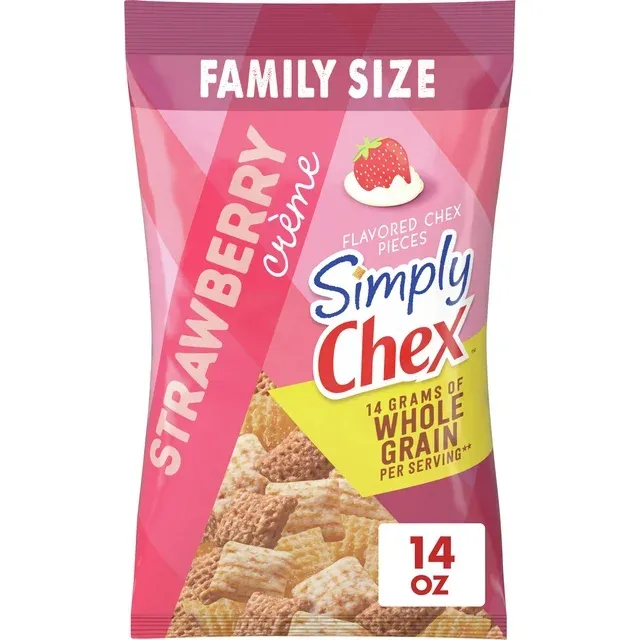 Simply Chex Chex Pieces, Strawberry Yogurt, Family Size - 14 oz