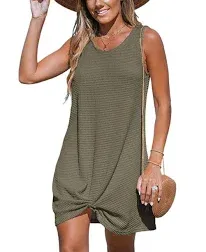 Olive Round Neck Sleeveless Twist Cover-Up