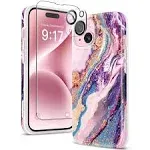 GVIEWIN for Samsung Galaxy S24 Plus Case with Screen Protector+Camera Lens Protector, Clear Stylish Floral Pattern Slim Protective S24+ Plus Cover for Women 6.7" (Cherry Blossoms/Purple)