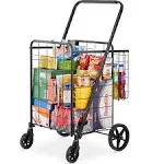 Jumbo Folding Grocery Cart with Double Baskets Heavy Duty Utility Cart 110Lbs