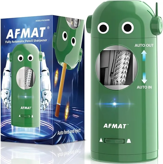 AFMAT Electric Pencil Sharpener for Colored Pencils 7-11.5mm, Auto in & Out, Fully Automatic Rechargeable Hands-Free Pencil Sharpener, Green, RB