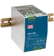 Mean Well NDR-480-24 DIN Rail Power Supply 480W 24V 20A, Enclosed, Adj Output, Input: 90~264 VAC, 127~370 VDC