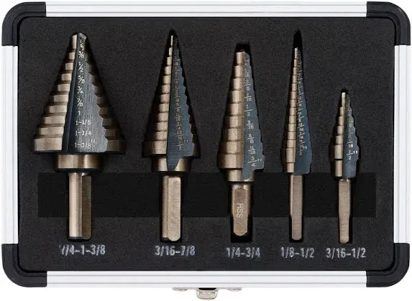 CO-Z 5pcs HSS Cobalt Multiple Hole 50 Sizes Step Drill Bit Set with Aluminum