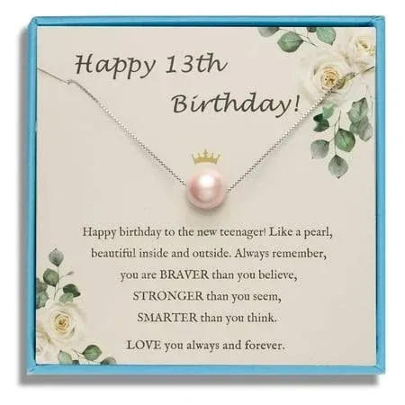 Sereney 10th Birthday Gifts for Girls S925 Sterling Silver Pink Pearl Necklace