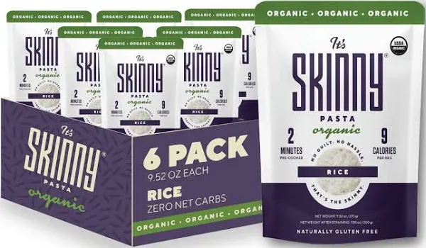 It's Skinny Organic Orzo Pasta - Rice Shaped Pasta Pre-Cooked Konjac Noodles Pasta, Low Carb & Low Calorie High Fiber, Sugar Free & Gluten Free Vegan Pasta, Keto & Paleo-Friendly (6-pack)