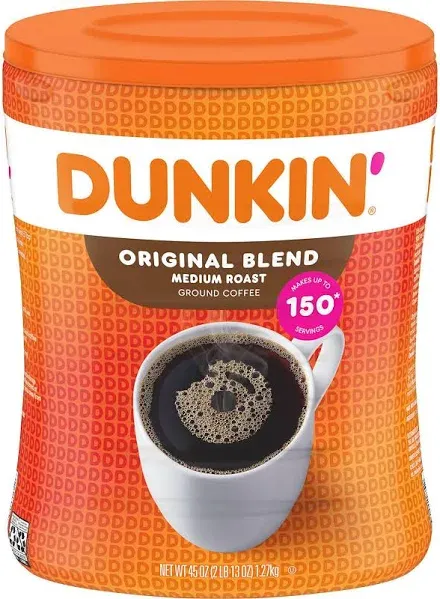 Dunkin' Donuts Original Blend Medium Roast Ground Coffee, 45 oz.