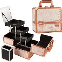 Costravio Makeup Train Case Rose Gold Cosmetic Box with Mirror &amp; Brush Holder...