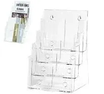 4 Tier Acrylic Brochure Holder 8.5 x 11 inch Clear Literature Organizer Magazine Stand with Removable Divider for 4 x 9 inch Brochures,Magazine