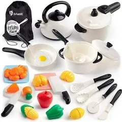 D-FantiX Kitchen Play Food Set for Kids, Play Pots and Pans Set for Kids Kitchen, Utensils & Cutting Food Toys for Kids, Play Cooking Set for Girls and Boys