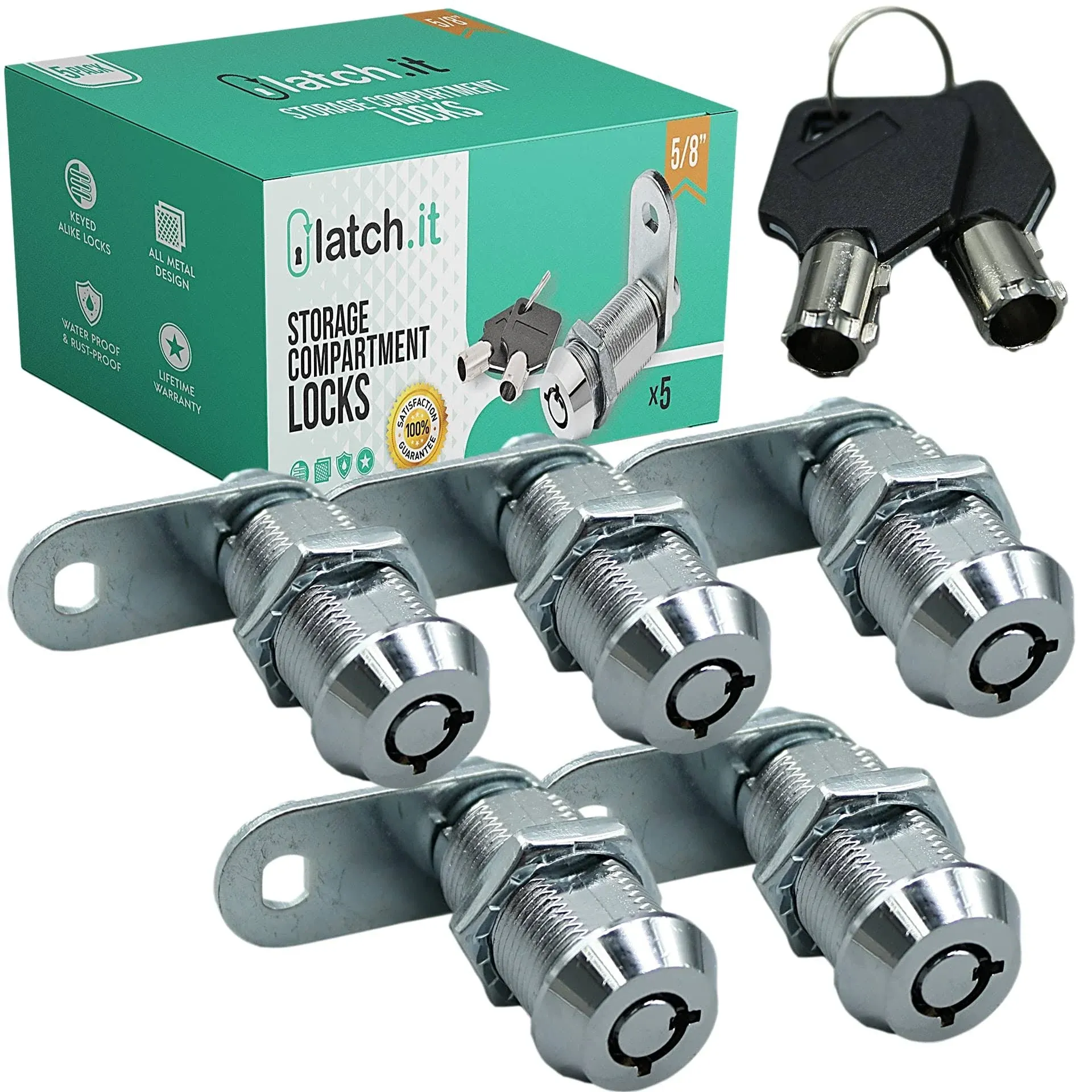 LATCH.IT 1-1/8” RV Storage Locks | 5-Pack RV Compartment Locks | Utility Cam Lock | 100% Metal RV Locks for Storage Door on Camper | 10-Key RV Cam Lock | Check Fitment Image Before Purchasing