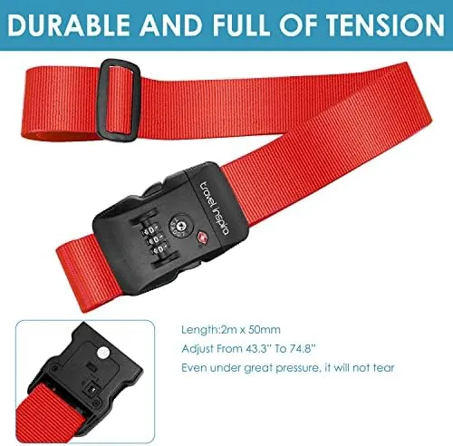  Luggage Strap with TSA Combination Lock - Adjustable, Easy to Use, Protect Red