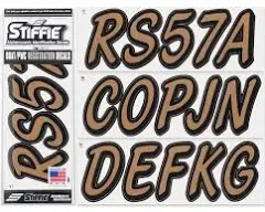 STIFFIE Whipline Boat PWC Registration 3&#034; Decals 4 Sets A-Z, 0-9 Silver Carbon