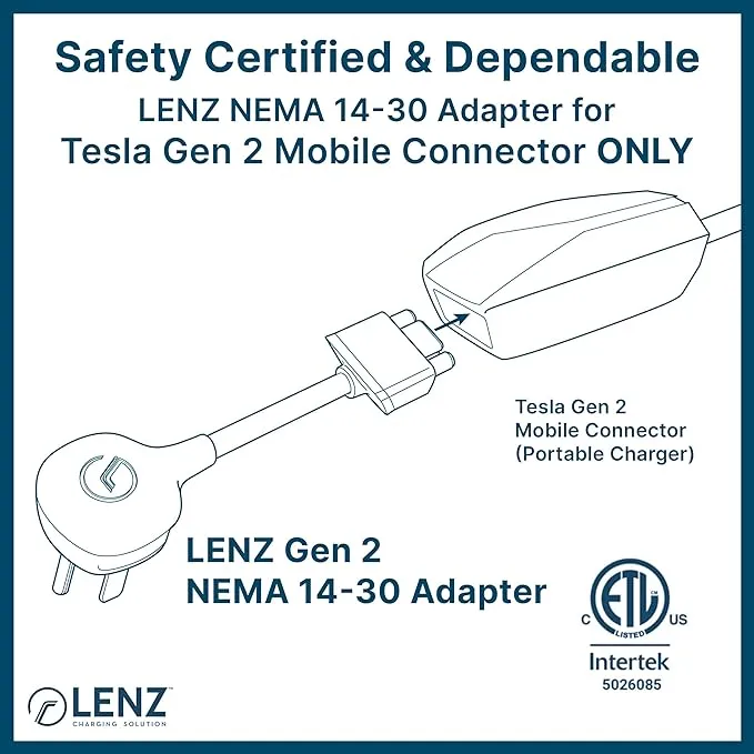 NEMA Adapter Compatible with Tesla Gen 2 Mobile Charger (14-30) Extended Version 16" Length