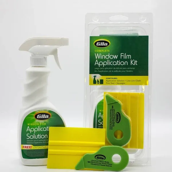 NEW GILA WINDOW FILM APPLICATION KIT RTK500-SOLUTIO<wbr/>N, CLOTH, TRIM TOOL, SQUEEGEE