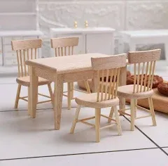 Z MAYABBO Wooden Dollhouse Furniture Table & Chair Miniature Dollhouse Accessories Dining Room Accessory