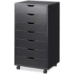 DEVAISE 7-Drawer Chest, Wood Storage Dresser Cabinet with Wheels, Black