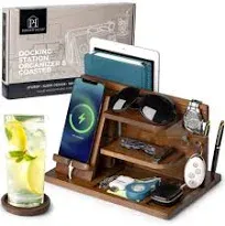 Parkway Home Ash Wood Brown Docking Station Organizer With Coaster New