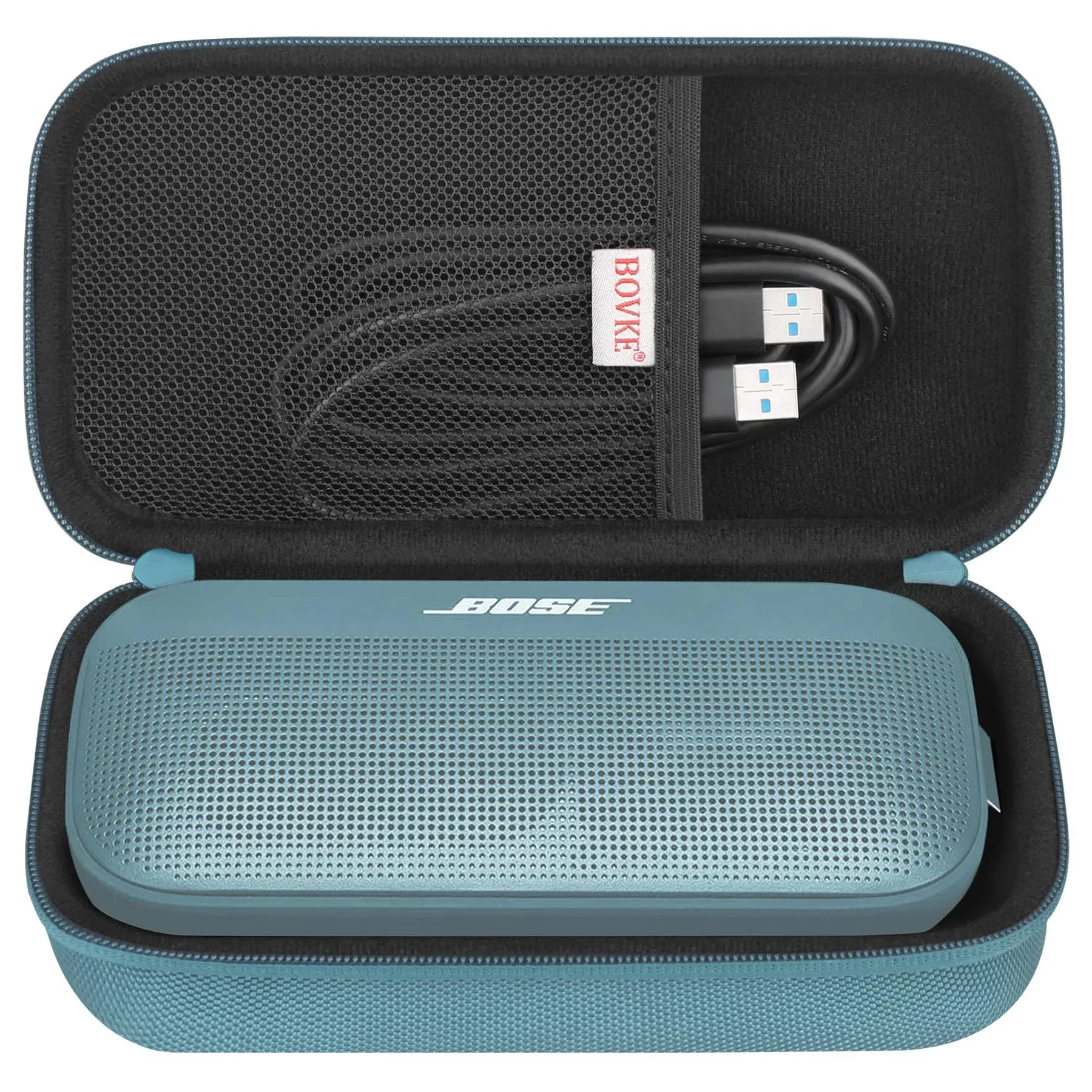 BOVKE Hard Travel Speaker Case for SoundLink Flex Bluetooth Portable Speaker, Extra Mesh Pocket for Bluetooth Speakers Charger, Charging Cables, Stone