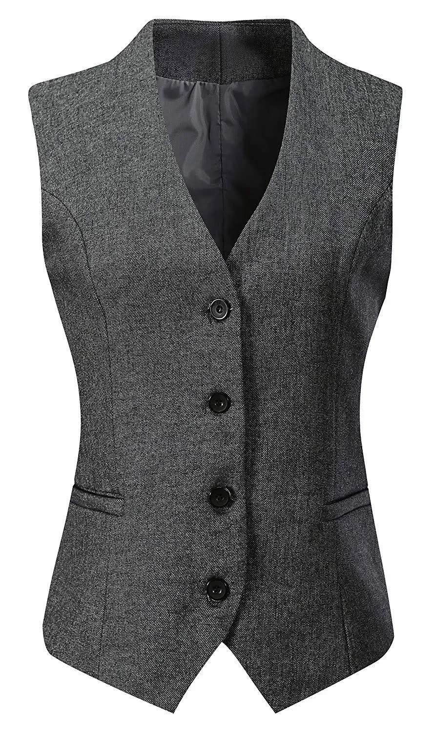 V VOCNI Women's Fully Lined 4 Button V-Neck Economy Dressy Suit Vest Waistcoat