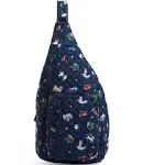 Vera Bradley Women's Cotton Sling Backpack Snow Globe Motifs