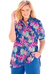 Plus Size Women's Elbow-Sleeve Polo Tunic by Woman Within in Bright Cobalt Pretty Tropicana (Size L) Polo Shirt